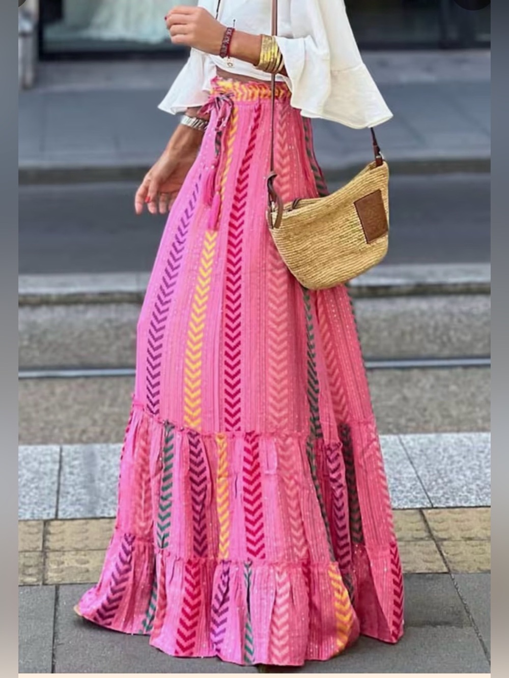 Boho Maxi Skirt in Pink Multi
